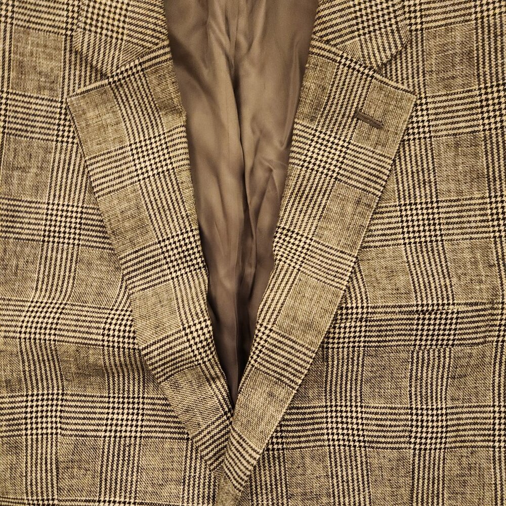 Michael Kors Black Herringbone Plaid Sport Coat Blazer Cotton & Linen Men's 42R - Picture 12 of 16